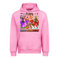 Fuchsia Pink happy hallothanksmas dinosaur Urban Hoodie - texasbilliewilder