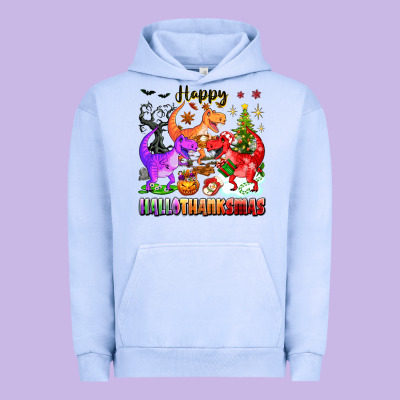 Happy Hallothanksmas Dinosaur Urban Hoodie Designed By Texasbilliewilder