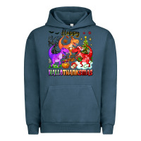 Pigment Midnight Navy happy hallothanksmas dinosaur Urban Hoodie - texasbilliewilder