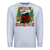 Heather Grey meowy christmas black cat Premium Sweatshirt - MaliasSmallBusiness