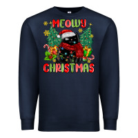 Navy meowy christmas black cat Premium Sweatshirt - MaliasSmallBusiness