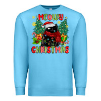 Ocean Blue meowy christmas black cat Premium Sweatshirt - MaliasSmallBusiness