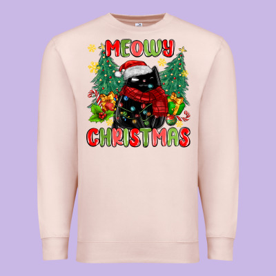 Meowy Christmas Black Cat Premium Sweatshirt Designed By Maliassmallbusiness