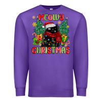 Purple meowy christmas black cat Premium Sweatshirt - MaliasSmallBusiness