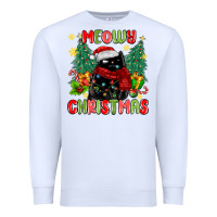 White meowy christmas black cat Premium Sweatshirt - MaliasSmallBusiness