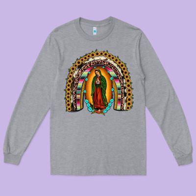 Our Lady Of Guadalupe Rainbow Long Sleeve Tee Designed By Jahusdesignshop