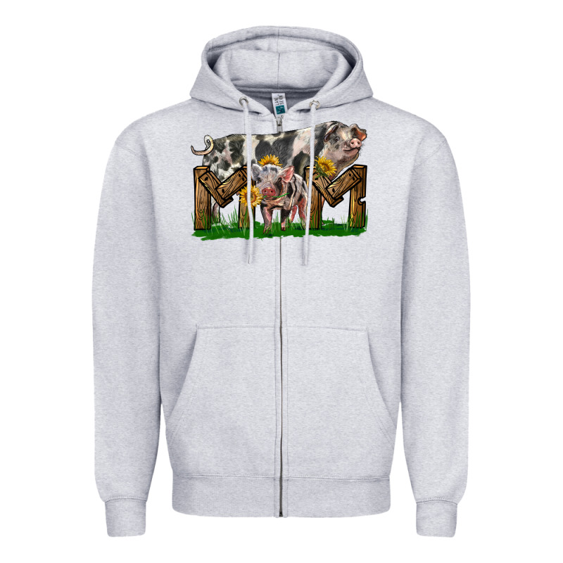 Western Mom With Spotted Pig And Baby Pig Zipper Hoodie by LillyAllenDesigns | Teevron