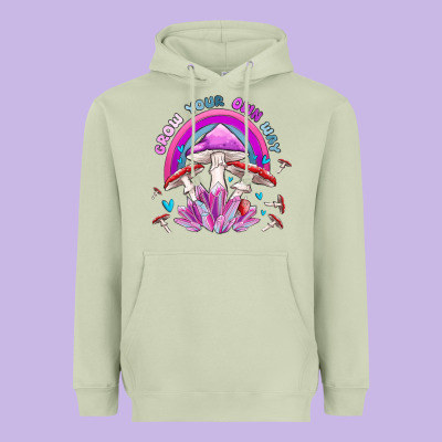Grow Your Own Way Crystal And Mushroom Heavyweight Hoodie Designed By Maliassmallbusiness