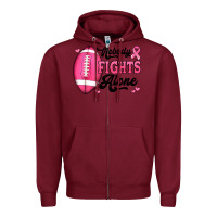 Burgundy nobody fights alone pink football breast cancer awareness Zipper Hoodie - Jasminsmagicworld