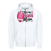 Nobody Fights Alone Pink Football Breast Cancer Awareness Zipper Hoodie | Teevron