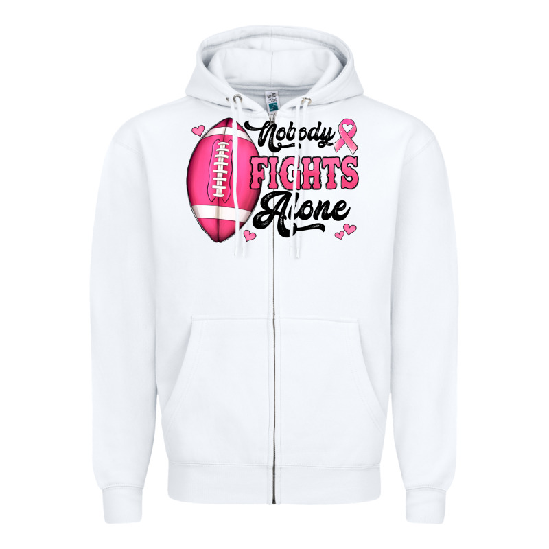 Nobody Fights Alone Pink Football Breast Cancer Awareness Zipper Hoodie by Jasminsmagicworld | Teevron