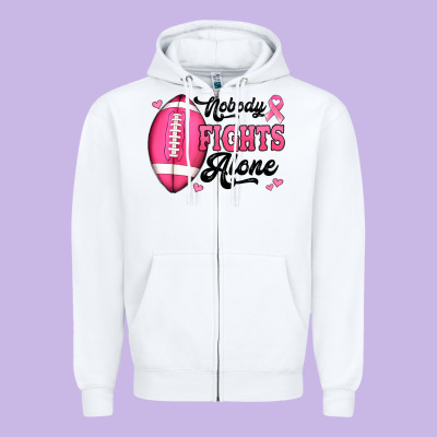 Nobody Fights Alone Pink Football Breast Cancer Awareness Zipper Hoodie Designed By Jasminsmagicworld