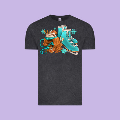 Winter Ice Skating Boots And Coffee Vintage Tee Designed By Fadigitalartstudio