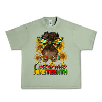 Oil Green celebrate juneteenth black woman bun Urban Heavy Tee - HRA Design Shop