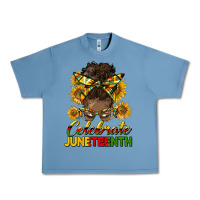 Pebble Blue celebrate juneteenth black woman bun Urban Heavy Tee - HRA Design Shop