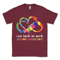 Burgundy Love Needs No Words Heart Puzzle Autism Classic Tee - CowhideDigitalArt