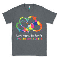 Charcoal Heather Love Needs No Words Heart Puzzle Autism Classic Tee - CowhideDigitalArt