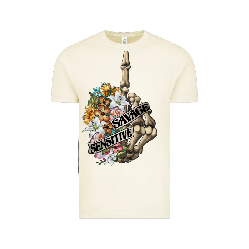Sensitive Savage Skeleton Middle Finger Vintage Tee by FaDigitalArtStudio | Teevron