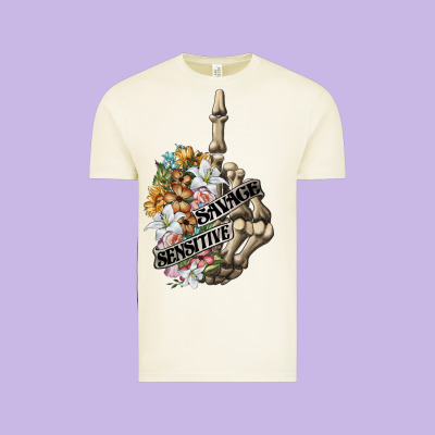 Sensitive Savage Skeleton Middle Finger Vintage Tee Designed By Fadigitalartstudio