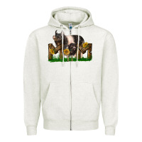 Oatmeal Heather Western Mom With Hampshire Pig And Baby Pig Zipper Hoodie - LillyAllenDesigns