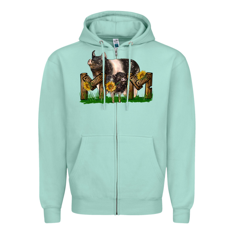 Western Mom With Hampshire Pig And Baby Pig Zipper Hoodie by LillyAllenDesigns | Teevron