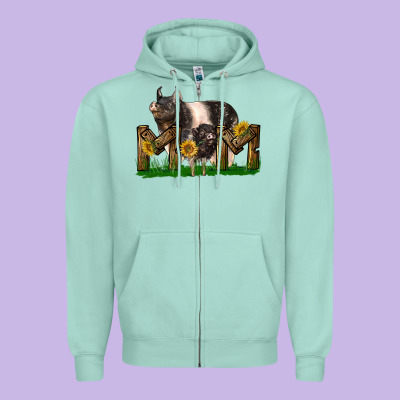 Western Mom With Hampshire Pig And Baby Pig Zipper Hoodie Designed By Lillyallendesigns