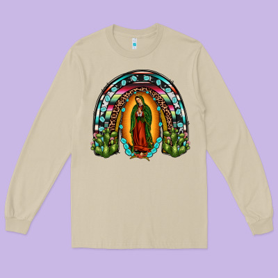 Our Lady Of Guadalupe Rainbow Long Sleeve Tee Designed By Jahusdesignshop