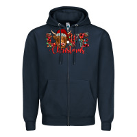 Navy love christmas highland cow and turquoise gemstone Zipper Hoodie - Jasminsmagicworld