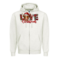 Love Christmas Highland Cow And Turquoise Gemstone Zipper Hoodie | Teevron
