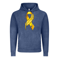 Vintage Denim Childhood Cancer Ribbon with Feather Vintage Hoodie - texasbilliewilder