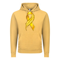 Vintage Mustard Childhood Cancer Ribbon with Feather Vintage Hoodie - texasbilliewilder