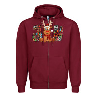 Burgundy joy christmas reindeer Zipper Hoodie - Jasminsmagicworld