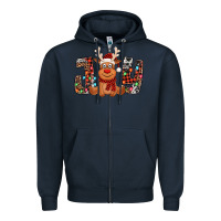 Navy joy christmas reindeer Zipper Hoodie - Jasminsmagicworld