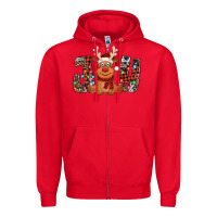 Red joy christmas reindeer Zipper Hoodie - Jasminsmagicworld