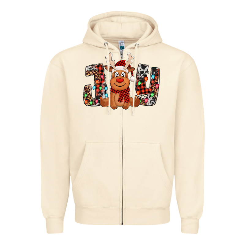 Joy Christmas Reindeer Zipper Hoodie by Jasminsmagicworld | Teevron