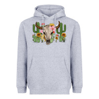 Heather Grey bull skull with cactus Heavyweight Hoodie - MaliasSmallBusiness