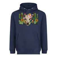 Navy bull skull with cactus Heavyweight Hoodie - MaliasSmallBusiness