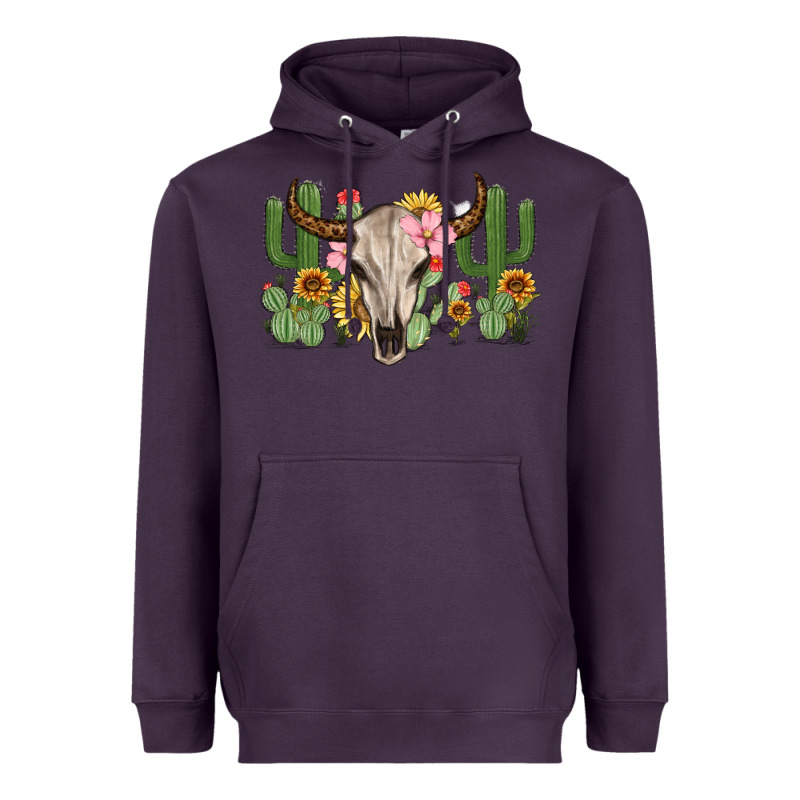 Bull Skull With Cactus Heavyweight Hoodie by MaliasSmallBusiness | Teevron