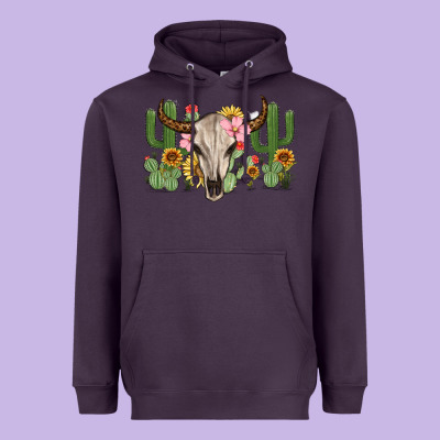 Bull Skull With Cactus Heavyweight Hoodie Designed By Maliassmallbusiness