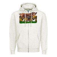 Oatmeal Heather Western Mom With Duroc Pig And Baby Pig Zipper Hoodie - LillyAllenDesigns