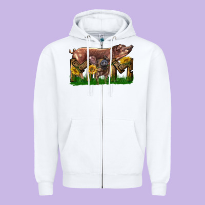 Western Mom With Duroc Pig And Baby Pig Zipper Hoodie Designed By Lillyallendesigns