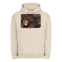 Pigment French Oak I'm so freaking merry skeleton messy bun Urban Hoodie - NancyCooperArtShop