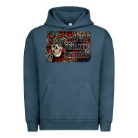 Pigment Midnight Navy I'm so freaking merry skeleton messy bun Urban Hoodie - NancyCooperArtShop