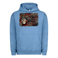 Pigment Pebble Blue I'm so freaking merry skeleton messy bun Urban Hoodie - NancyCooperArtShop
