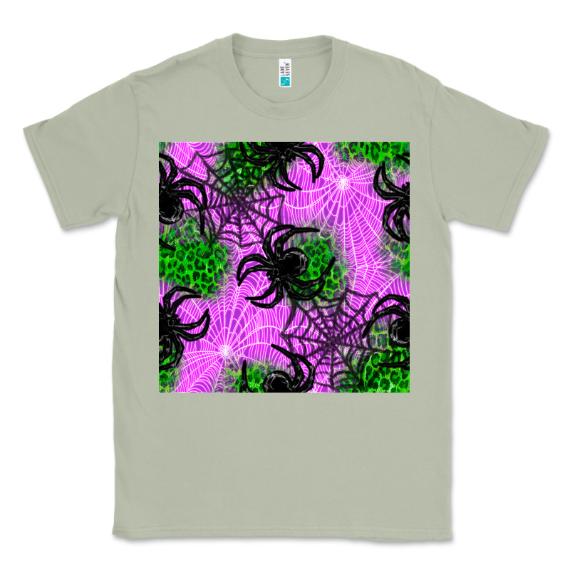 Halloween Spider Green Leopard Seamless Pattern Classic Tee by BundleAndBundleShop | Teevron