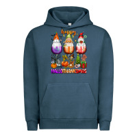 Pigment Midnight Navy Happy Hallothanksmas wine glasses and gnomes Urban Hoodie - texasbilliewilder
