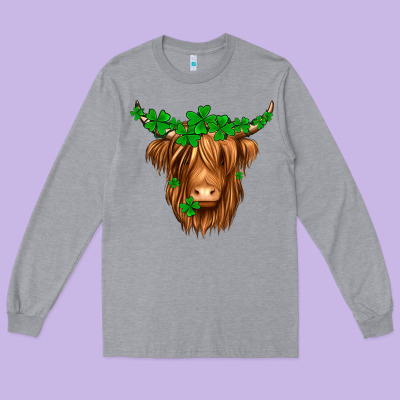 St. Patrick’s Day Long Hair Shaggy Cow Long Sleeve Tee Designed By Jasminsmagicworld