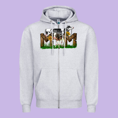 Western Holstein Cow And Baby Cow Mom Zipper Hoodie Designed By Lillyallendesigns