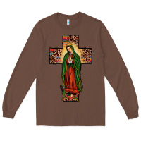 Chestnut our lady of Guadalupe cross Long Sleeve Tee - JahusDesignShop