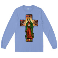 Colony Blue our lady of Guadalupe cross Long Sleeve Tee - JahusDesignShop
